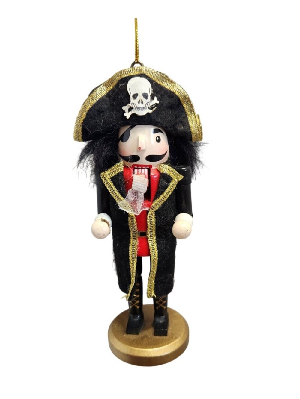 Pirate Nutcracker Christmas Ornament Wooden Black Hat Skull Crossbone Decor READ